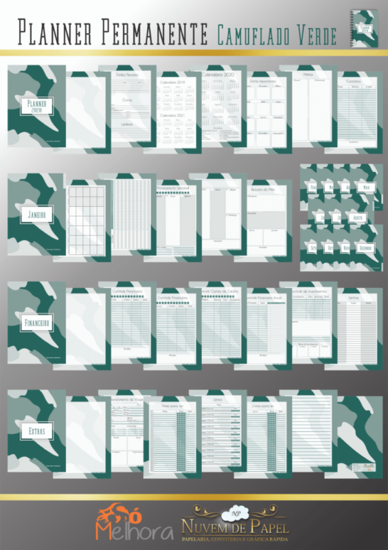 páginas internas do planner camuflado verde